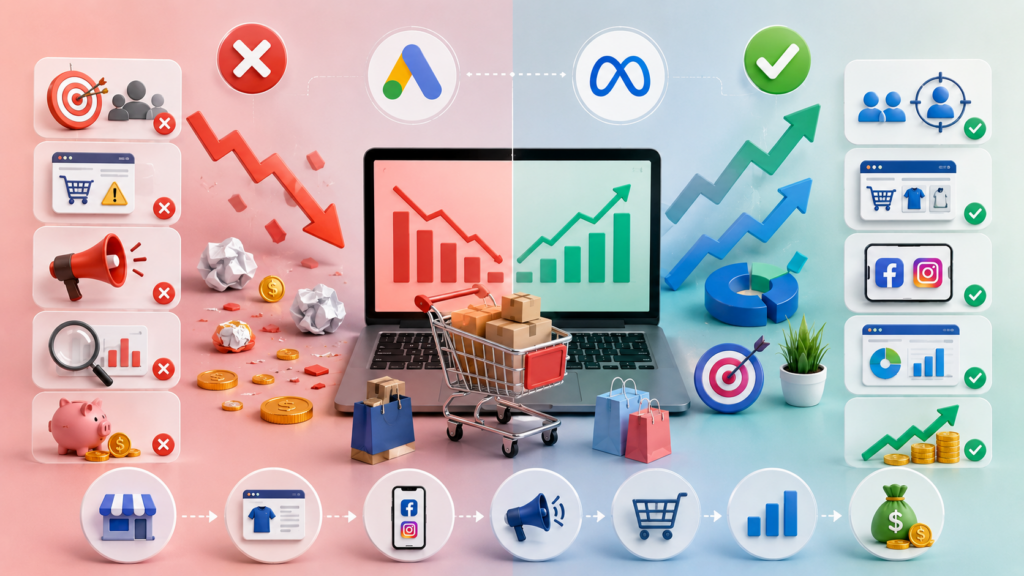 Top 10 Mistakes ECommerce Businesses Make with Google and Meta Ads (and How to Avoid Them)