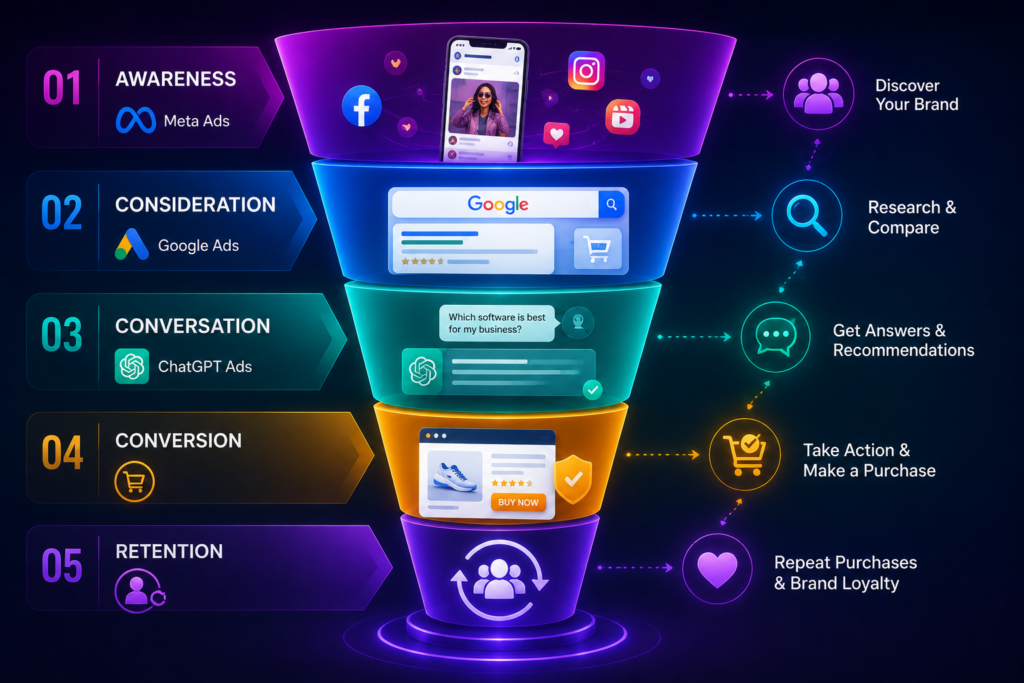 ChatGPT Ads vs Google Ads vs Meta Ads: The Future of Digital Marketing in 2026 9 Marketing Funnel